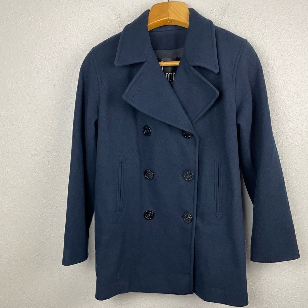 Vintage J. Percy Double Breasted Navy Blue Merino Wool Pea Coat Size 4 EUC
